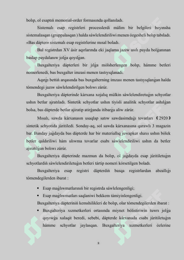 Esap kıtaplardı dúzetiw processleri hám finanslıq esabatlarda sáwlelendiriw 8