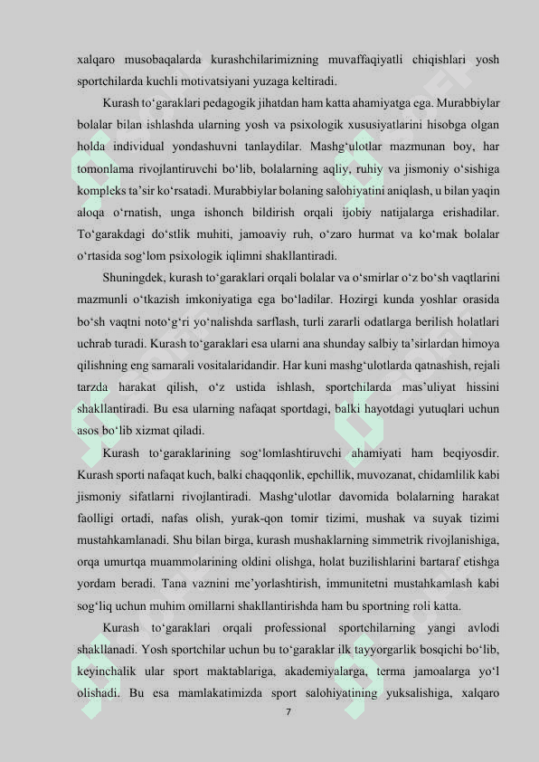 Kurash to‘garaklarini tashkil qilish va rejalashtirish. 7