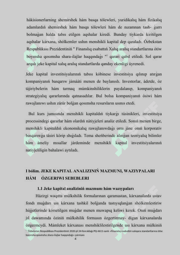 Jeke kapital hám ondaǵı ózgerisler haqqındaǵı esabat. 4