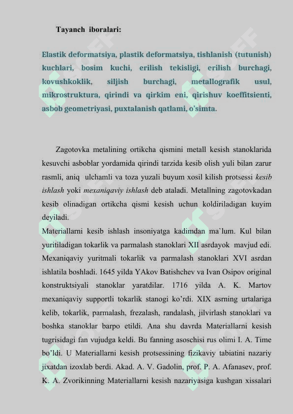 Materiallarni kesib ishlash asoslari 2