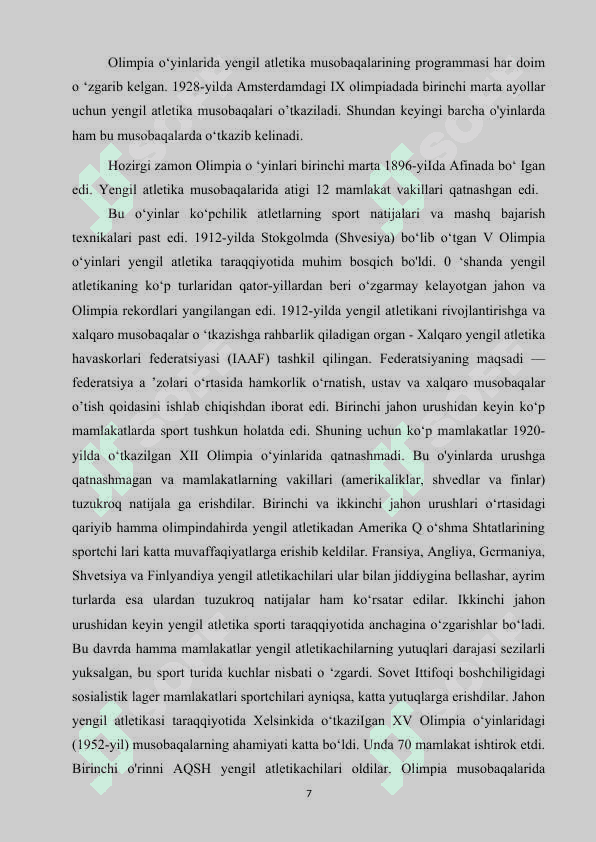 Yengil atletika va uning turlari rivojlanlanishining tarixiy tavsifi 7