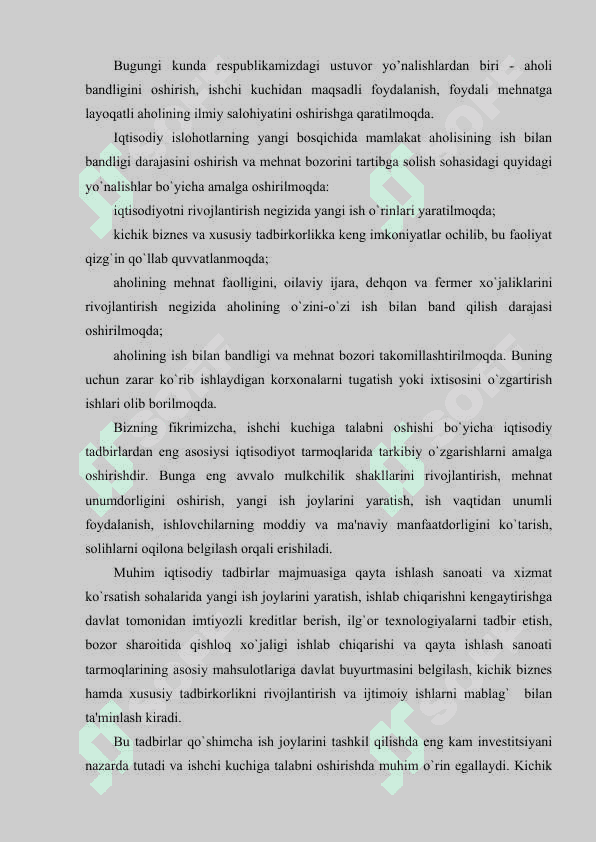 Kichik biznes va xususiy tadbirkorlikning aholini ish bilan taminlash va yangi ish orinlarini yaratishdagi roli 2