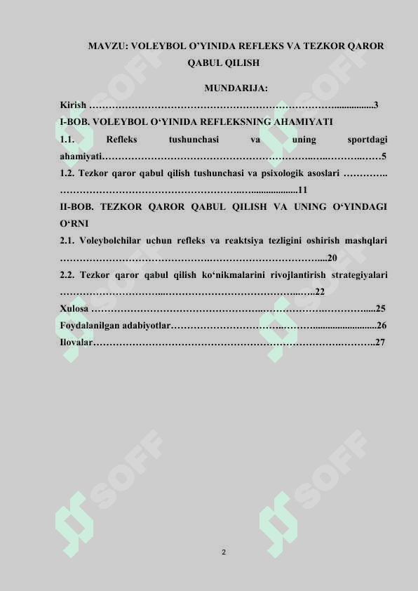 VOLEYBOL O’YINIDA REFLEKS VA TEZKOR QAROR QABUL QILISH 2