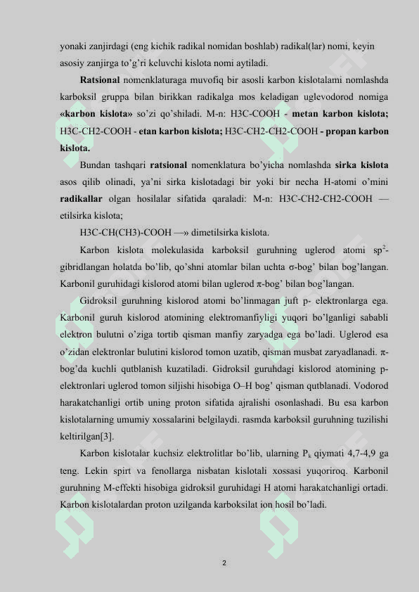 Karbon kislotalar, elektron tuzilishi, tabiatda uchrashi, ishlatilishi. 7