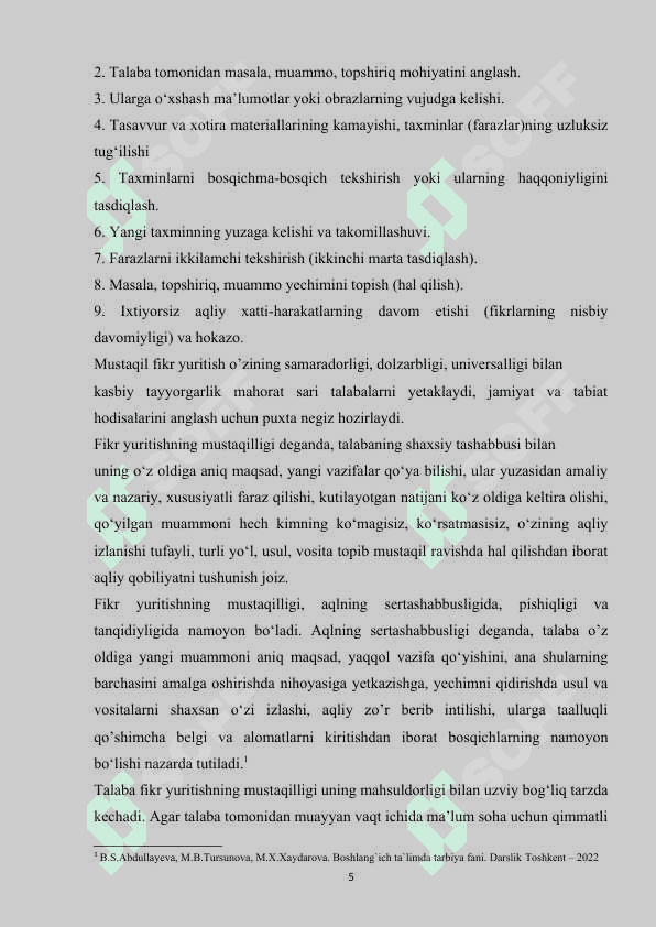 Darsdan tashqari tadbirlar vositasida talabalarning mustaqil tafakkurni shakllantirish 5