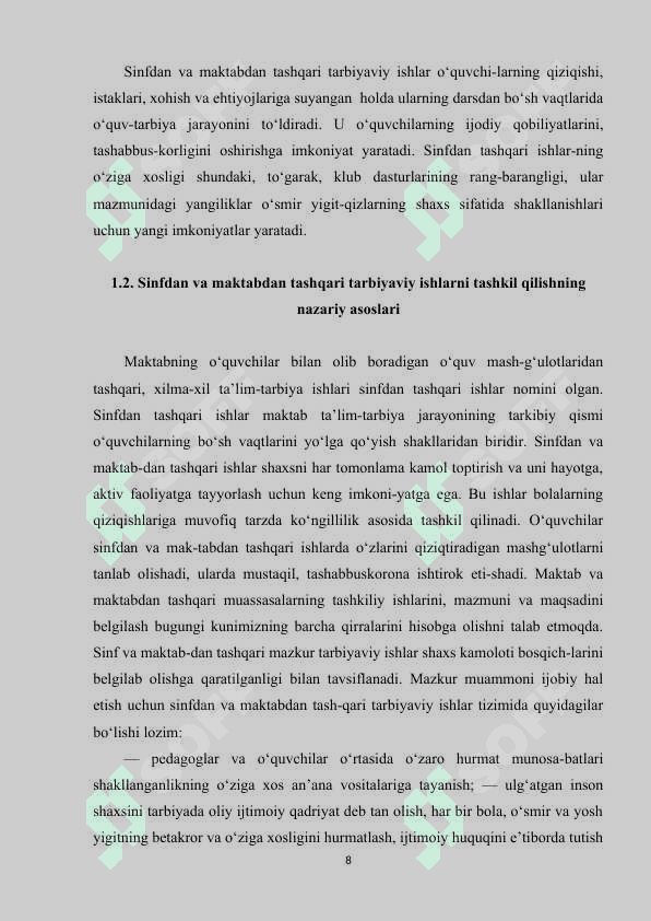 Maktabdan tashqari ta'lim muassasalarining ish faoliyati va yoshlar tarbiyasidagi o'rni 8