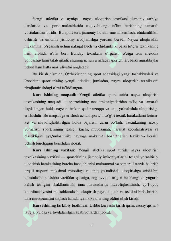 Yengil atletika sport turida nayza uloqtirish texnikasi 3