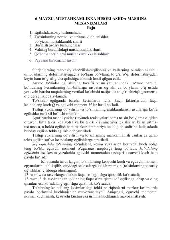 MUSTAHKAMLIKKA HISOBLASHDA MASHINA  MEXANIZMLARI