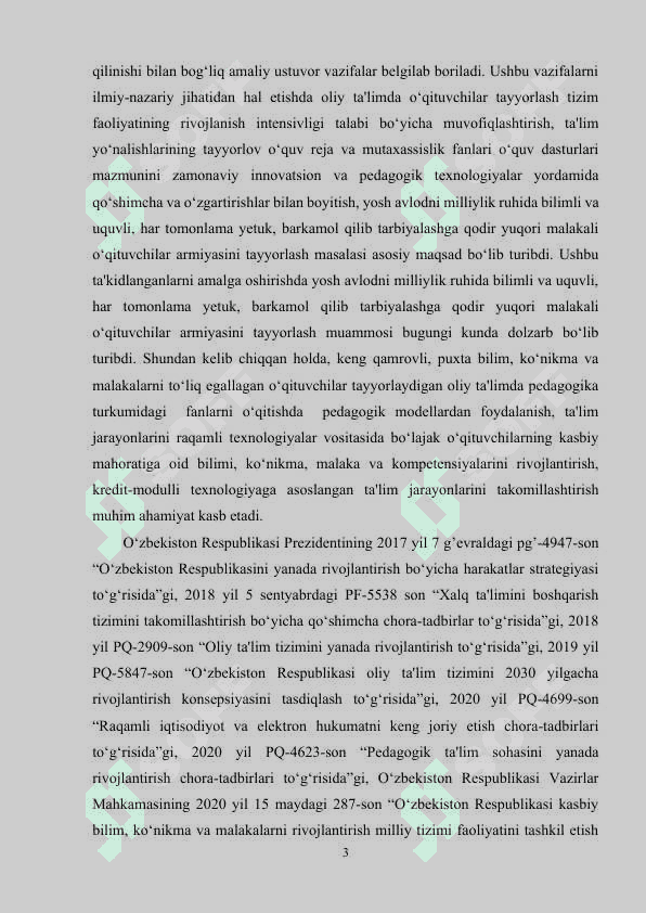 O’Z O’ZINI  TARBIYALASH YOKI O’Z USTIDA ISHLASH SHAXSIY DASTURI USTIDA ISHLASH 3