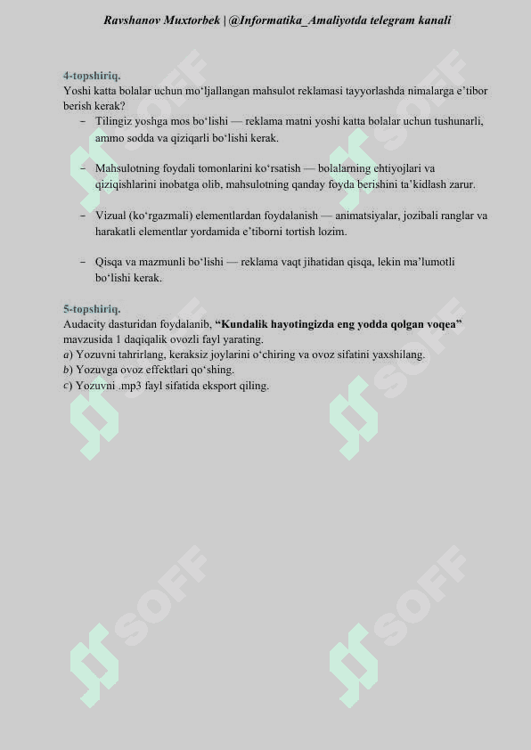 8-sinf informatika fanida 4-BSB savollari 2