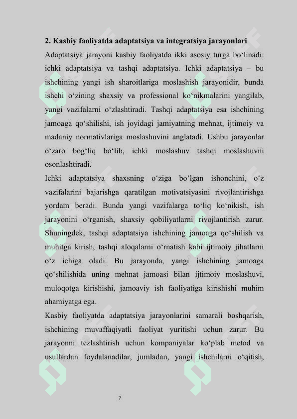 Kasbiy faoliyatda adaptatsiya va integratsiya 7