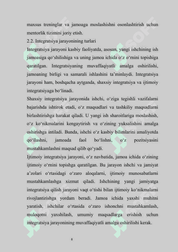 Kasbiy faoliyatda adaptatsiya va integratsiya 8