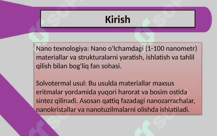 Nano texnologiyalarni Solvotermal usulda olish 3