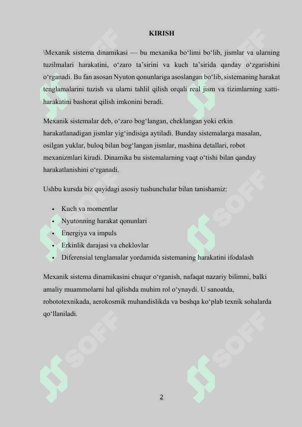 Mexanik sistema dinamikasiga kirish 2