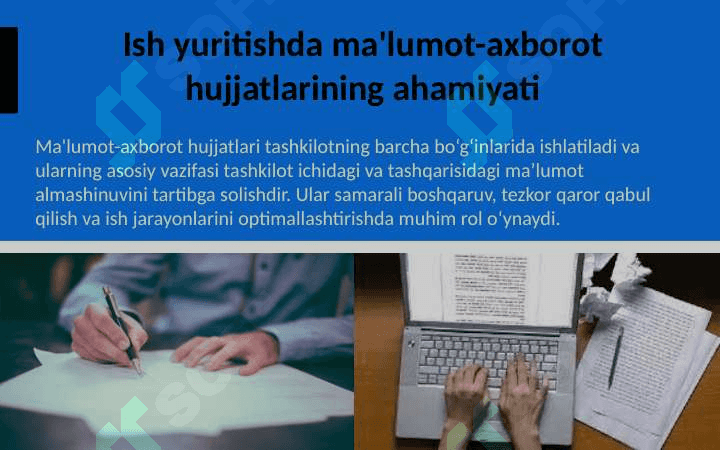 Ma'lumot-axborot hujjatlari. Ma'lumot-axborot hujjatlarining turlari, xususiyatlari. Ariza, tushuntirish xati, bildirishnoma. 7