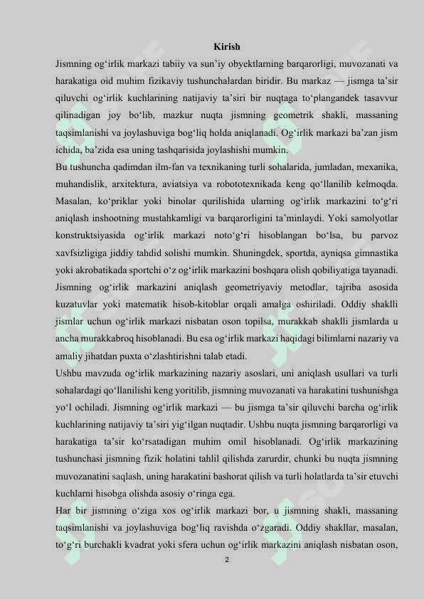 Jismning og`irlik markazi 2