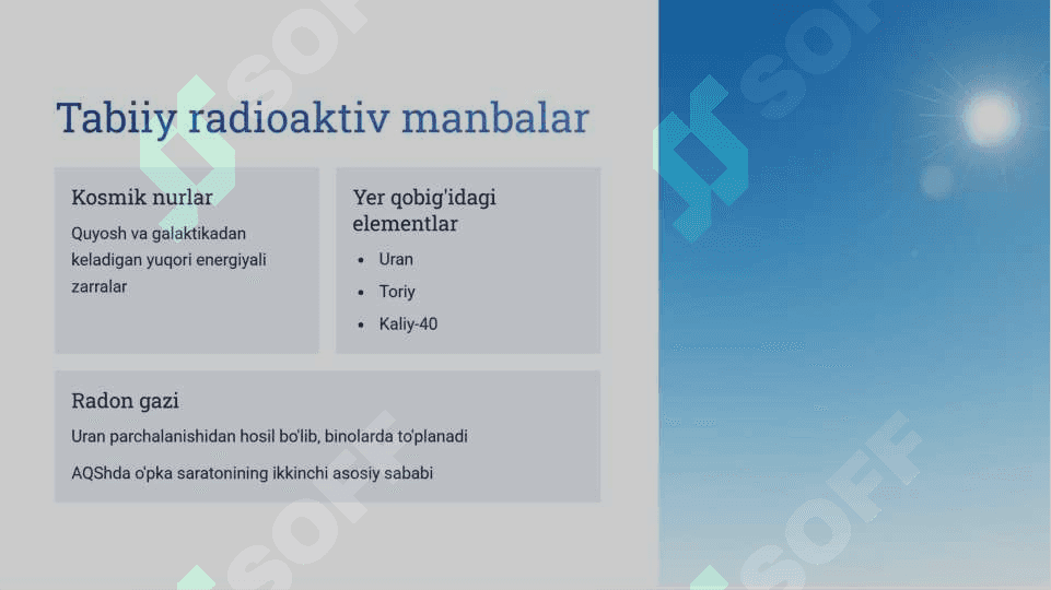 Muhitdagi radiaktiv ifloslanishni keltirib chiqaruvchi omillar 4