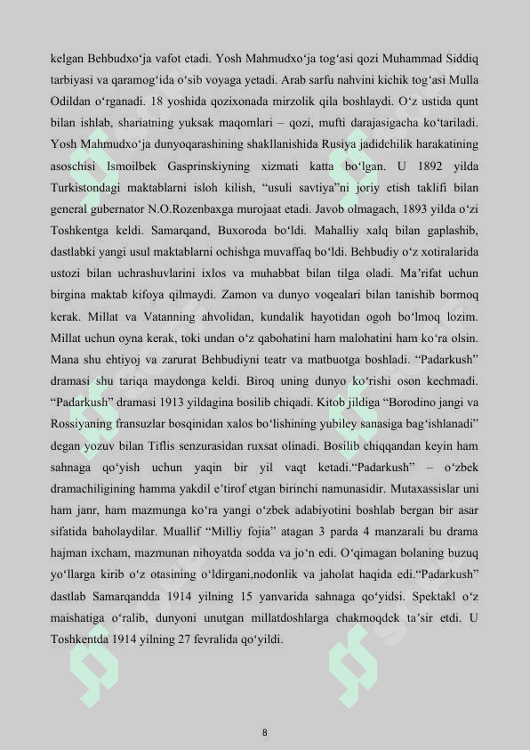 Kurs ishi Mahmudxo’ja Behbudiyning Padarkush dramasida Ma'rifatparvarlik motivlari 8