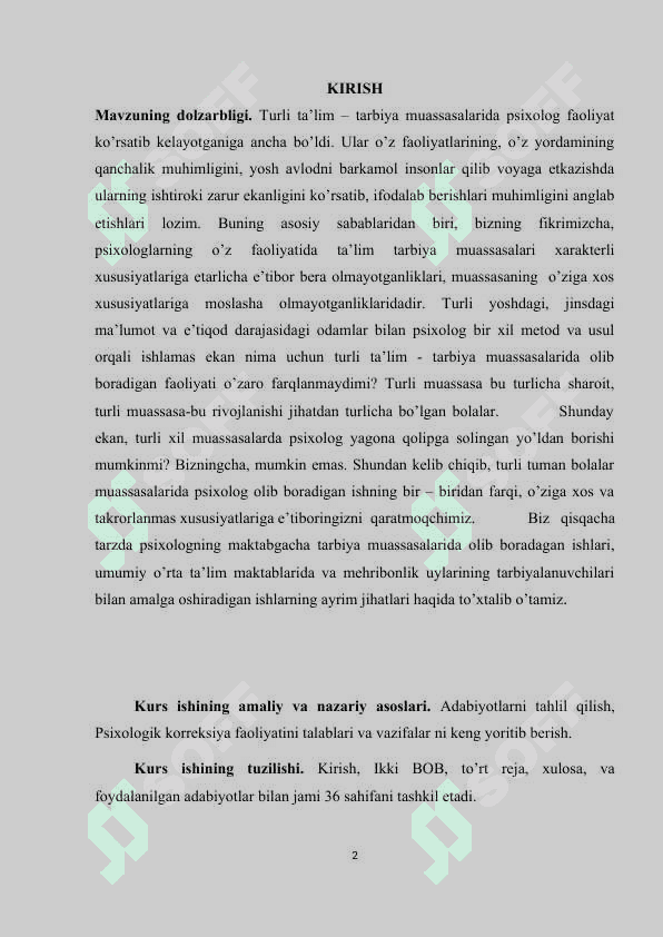 Kurs ishi Maktab psixologik xizmatining asosiy modellari: kuzatuv, qullab-quvvatlash, taʼlim-tarbiya jarayonini taʼminlash, yordam berish, psixologik sog‘lik xizmati 2