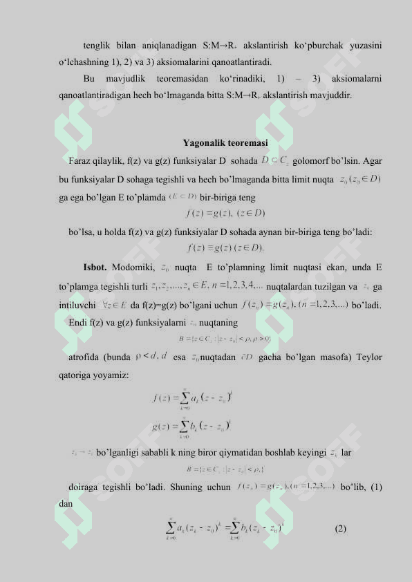 Referat Kesma uzunligi. Mavjudlik va yagonalik teoremasi 8