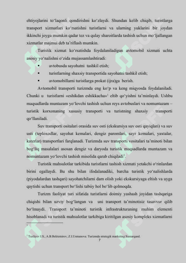 TURISTLARGA TRANSPORT XIZMATINI TASHKIL QILISH YO’LLARI 7