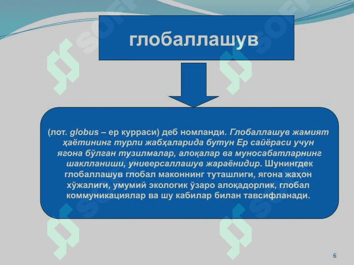 Мавзу: Глобаллашув ва  барқарор тараққиёт  фалсафаси 6
