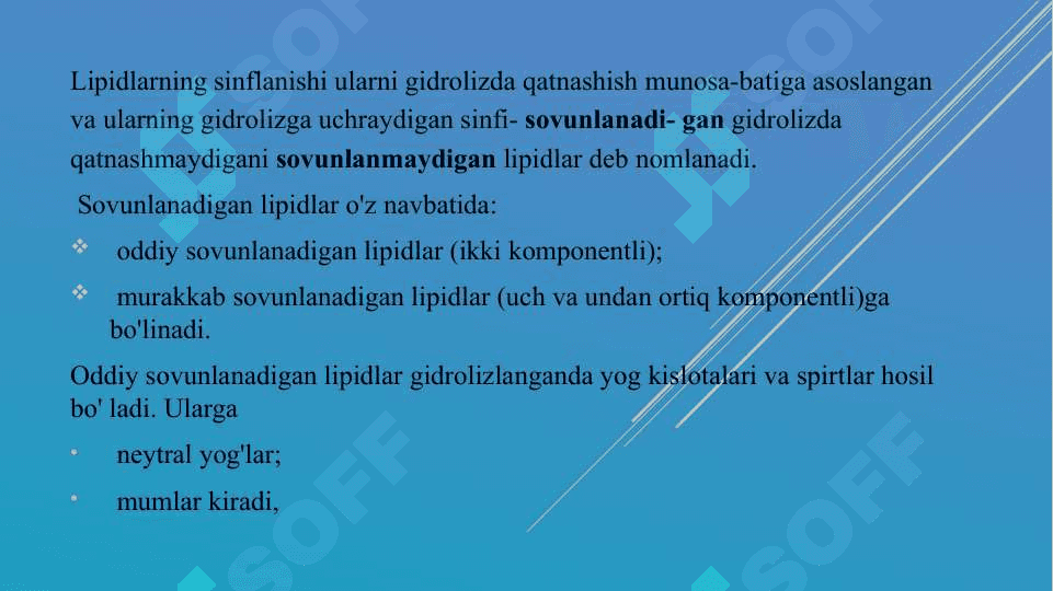 Lipidlar,Sovunlanadigan oddiy va murakkab lipidlar, sovunlanmaydigan lipidlar 2