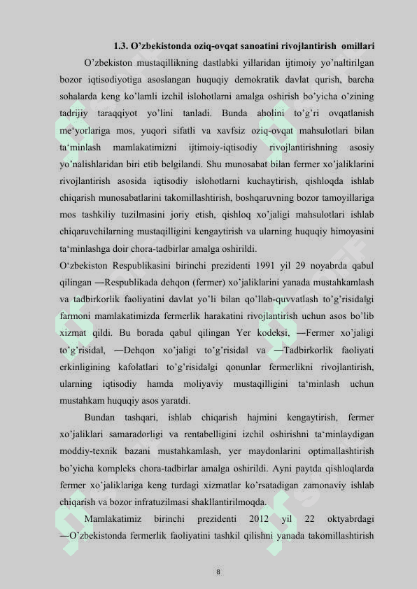 O'zbekistonda oziq-ovqat bozori va uni barqarorlashtirish choralari 8