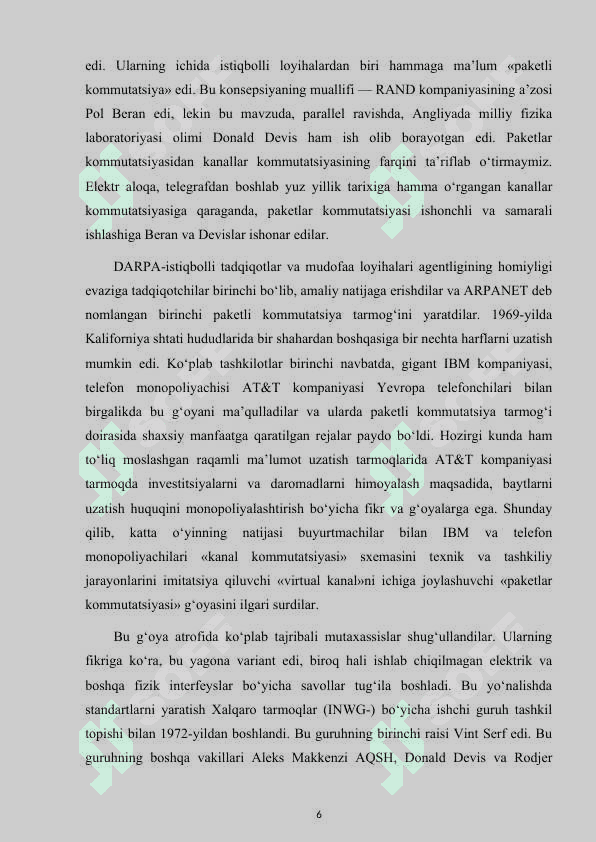 Osi modeli. Osi pog’onasi, vazifalari, asosiy protokollari 6
