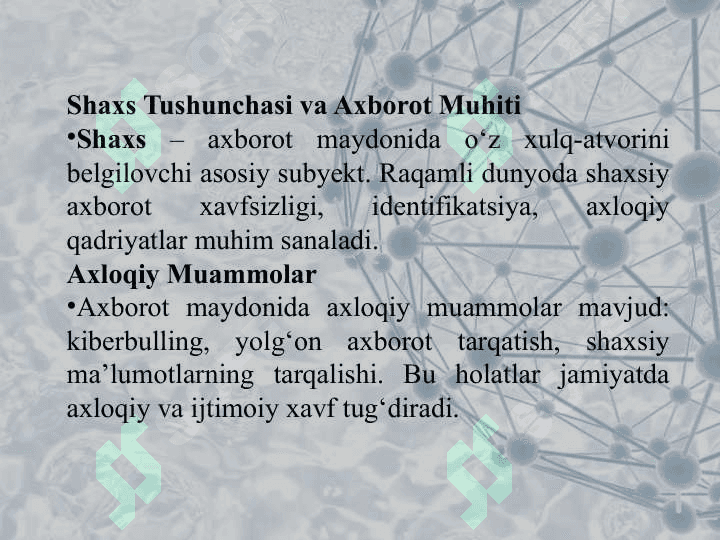 Taqdimot Axborot maydonida axloq va shaxs tushunchasi 3