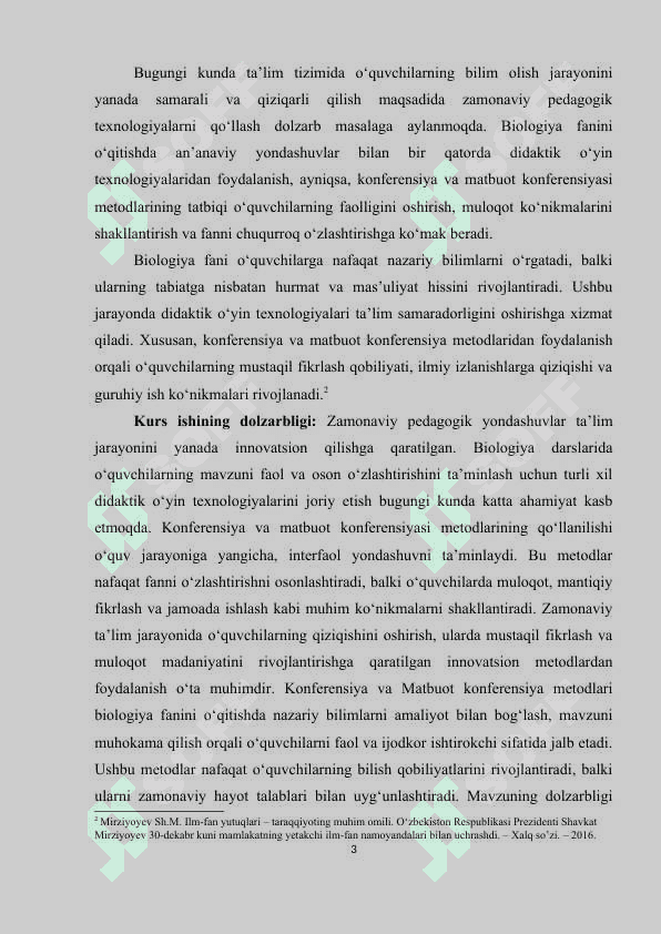 Kurs ishi Biologiyani o‘qitishda didaktik o‘yin   texnologiyalarining Konferensiya va Matbuot   konferensiya metodlaridan foydalanish 3