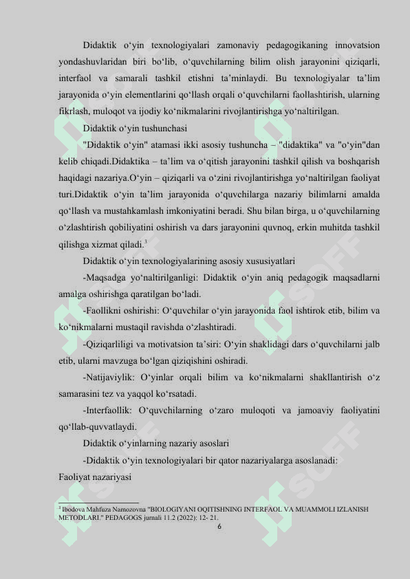 Kurs ishi Biologiyani o‘qitishda didaktik o‘yin   texnologiyalarining Konferensiya va Matbuot   konferensiya metodlaridan foydalanish 6