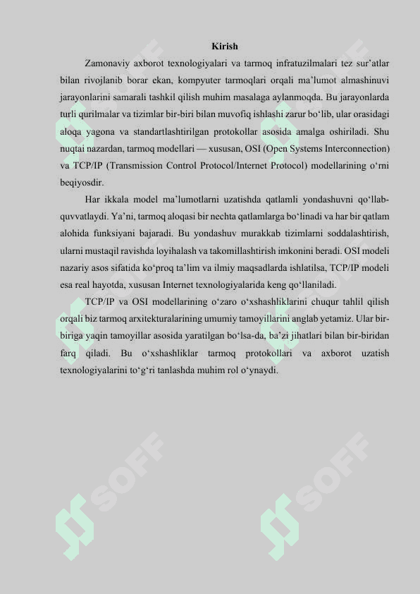TCP IP va OSI modellarning o’xshash jihatlarini qiyoslash 2