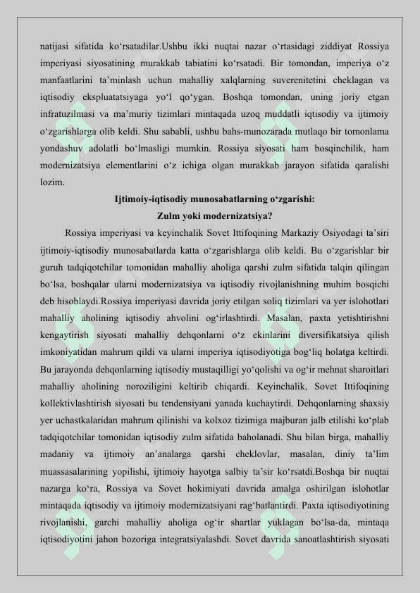O‘rtа Оsiyo tаriхining mustаmlаkаchilik dаvri mаsаlаsi bоrаsidаgi ilmiy munоzаrаlаr (XX аsrning 50-60 yillаridа) 8