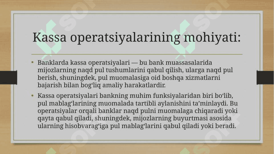 Mavzu: Banklarda kassa operatsiyalarini rasmiylashtirish va hisobga olish 3