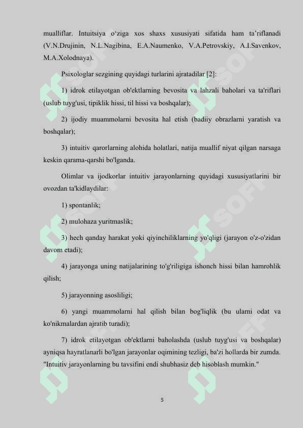 Sezgining oraliq shakllari 5
