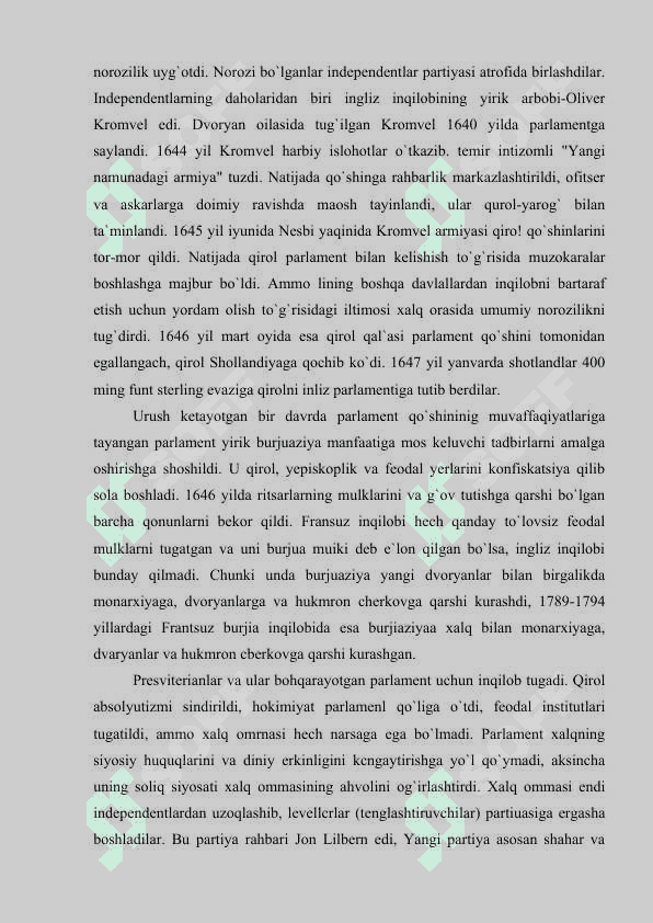 XVII asr o`rtalari  va XIX asr  birinchi  yarmida  Angliya 6