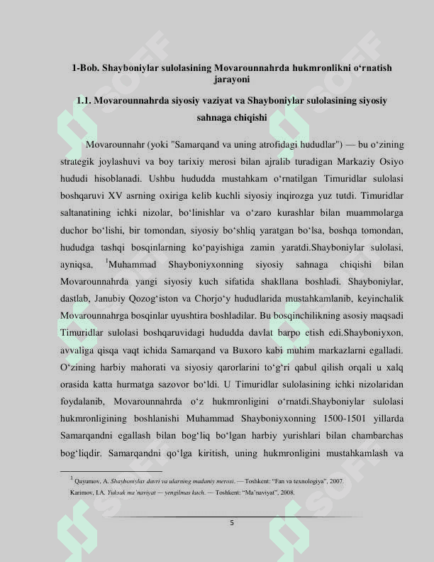 Movarounnahrda shayboniylar sulolasi hukmronligi o'rnatish 5