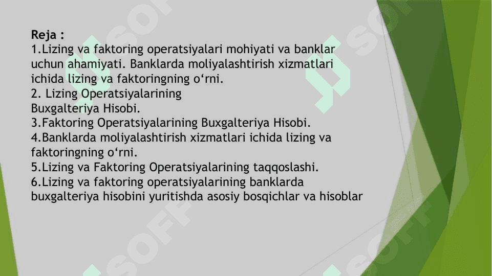 Banklarda lizing va faktoring operatsiyalarining buxgalteriya hisobi 2