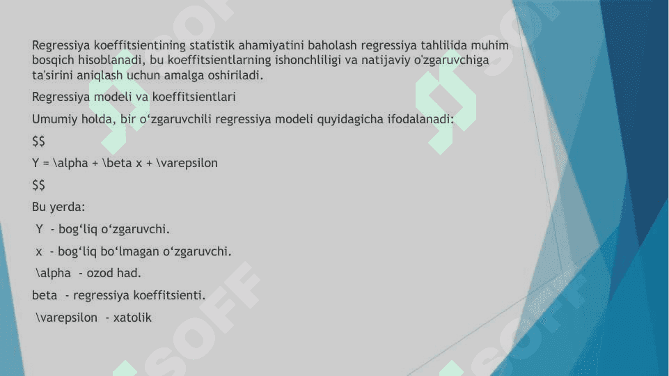 Regressyaning koeffitsientining va korelyatsiya koefitsientining statistik ahamiyatini baholash 3