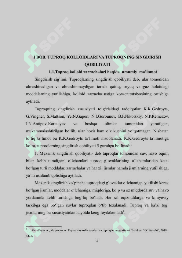 Tuproqning singdirish qobilyati, buferligi va tuproq muhitining reaksiyasi o‘simliklar oziqlanishining muhim omillari 5