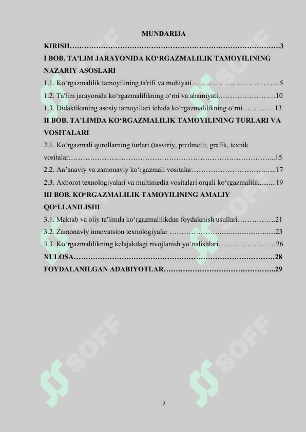 TA'LIM JARAYONIDA KO‘RGAZMALILIK TAMOYILINING NAZARIY ASOSLARI KURS ISHI 2