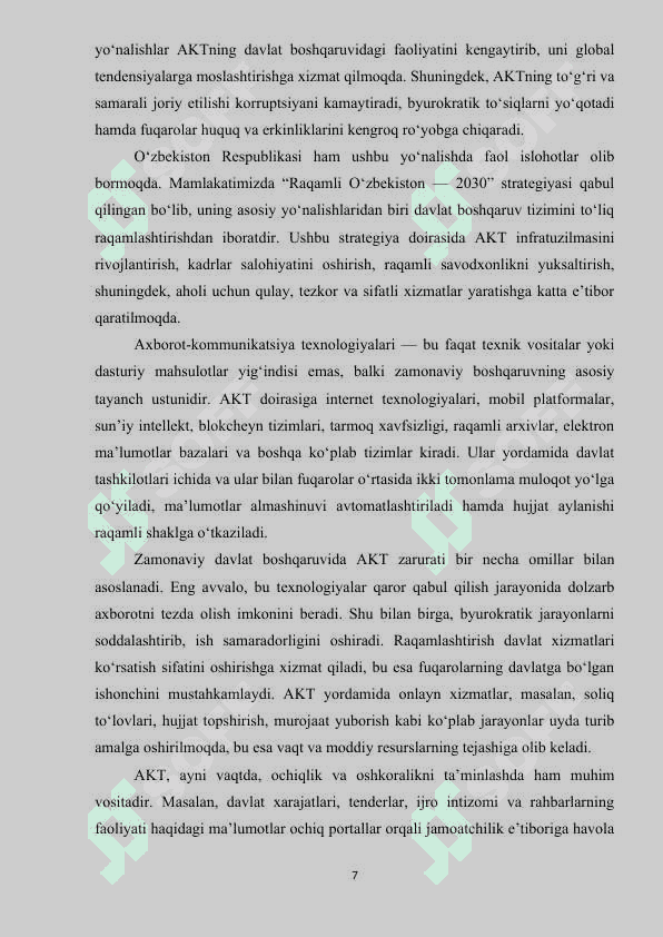 Davlat boshqaruvida axborot komunikatsiya texnologiyalarning o‘rni 7