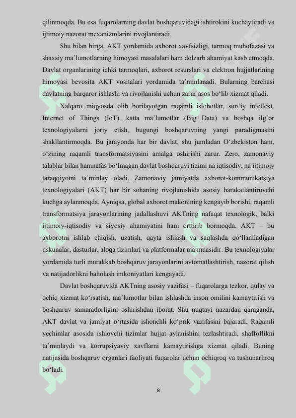 Davlat boshqaruvida axborot komunikatsiya texnologiyalarning o‘rni 8