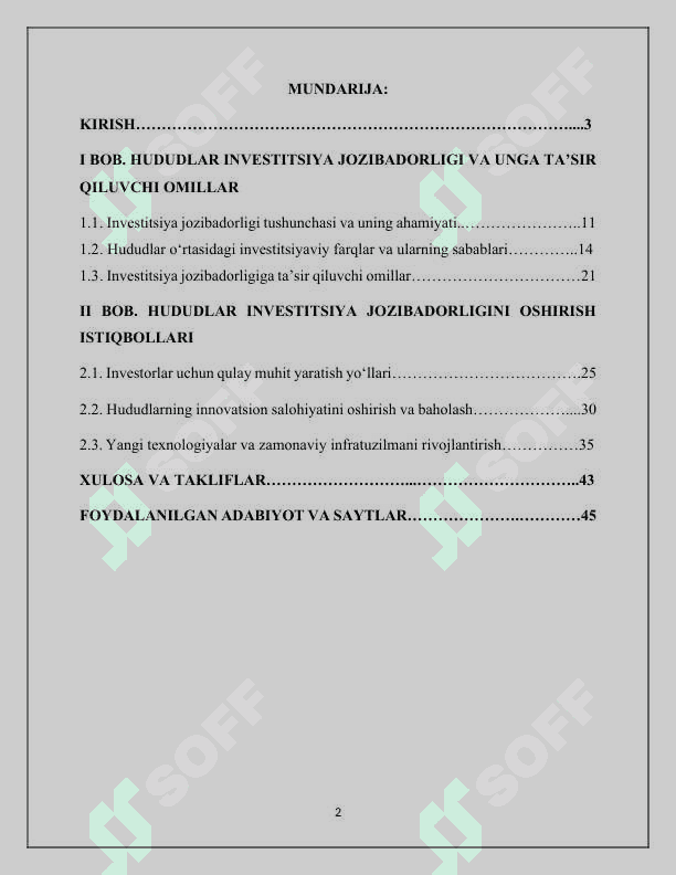 Hududlar investitsiya jozibadorligi oshirish istiqbollari. 2