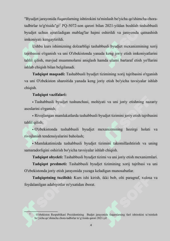 Tashabusli byudjet xorij tajribasi va O'zbekistonda joriy etish axamiyati. 4