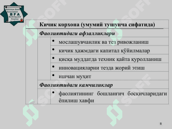 Tadbirkorlik faoliyati, uning rivojlanish shart-sharoitlari 8