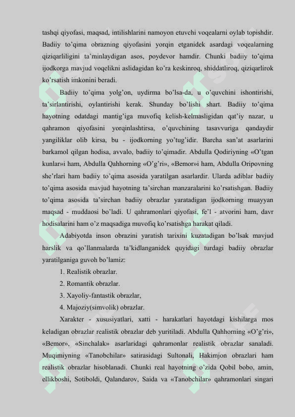 REALISTIK, ROMANTIK XAYOLIY-FANTASTIK, MAJOZIY-RAMZIY OBRAZLAR 4