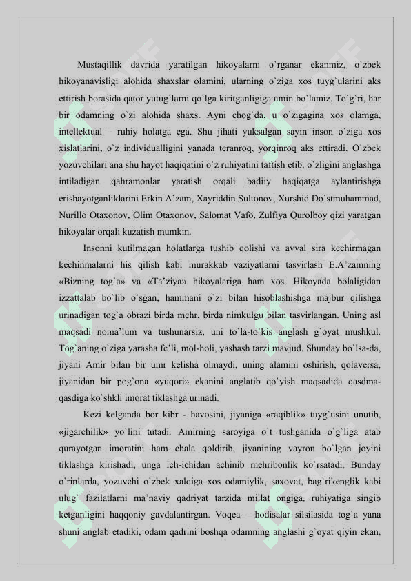 HOZIRGI O`ZBEK NАSRINING JАNR VА USLUB XUSUSIYATLАRI. HIKOYACHILIK 2