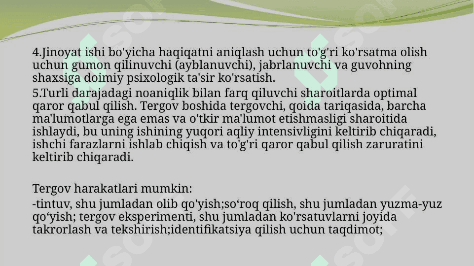 Voqea joyida tergov eksperementini va ko‘rsatmalarini tekshirishning psixologik xususiyatlari 5